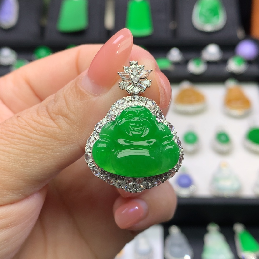 翡翠18K金镶嵌吊坠(不含链)