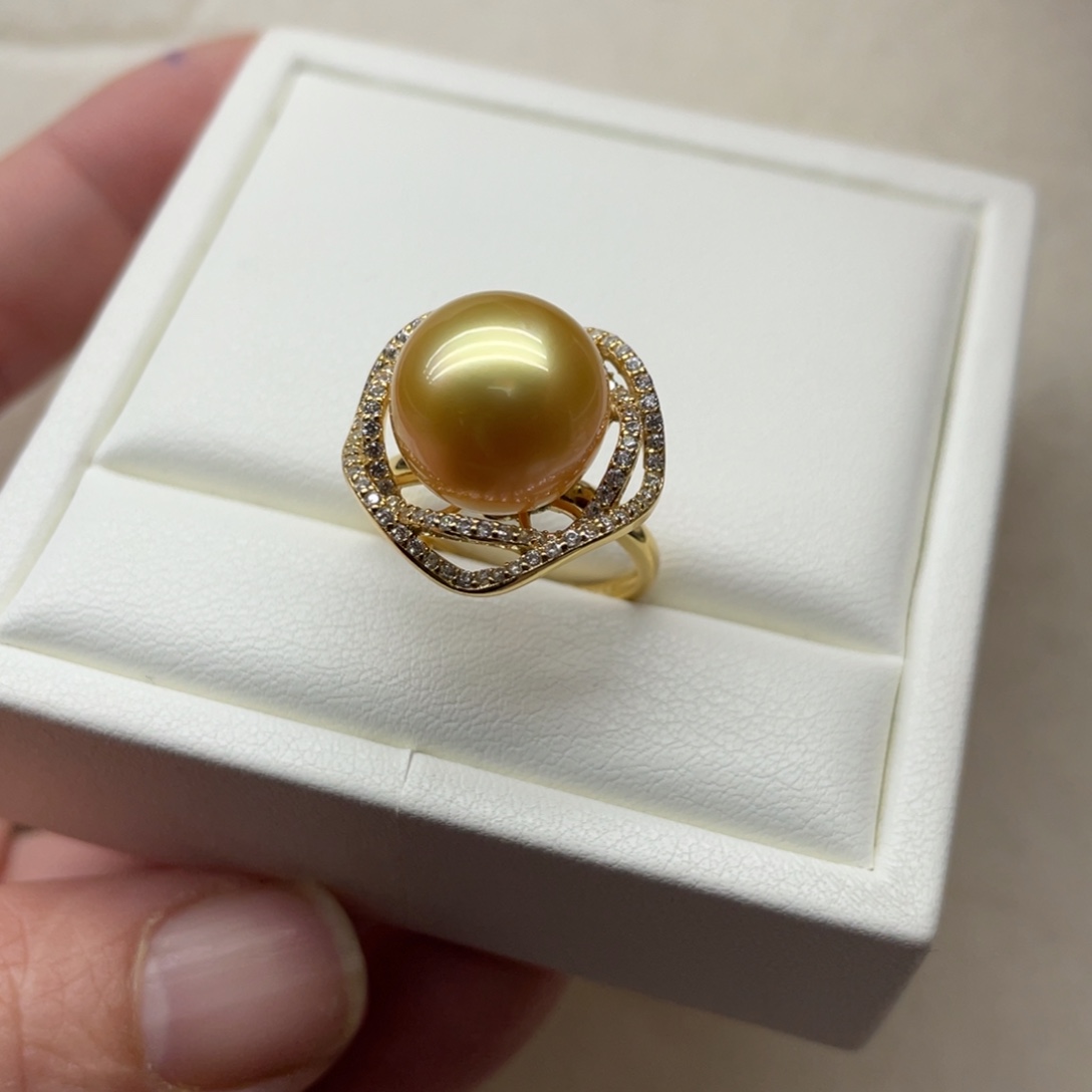 海水珍珠戒指银S925镶嵌12-13m m