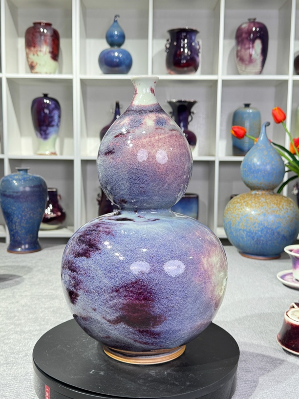 钧窑花瓶，纯手工家居摆件