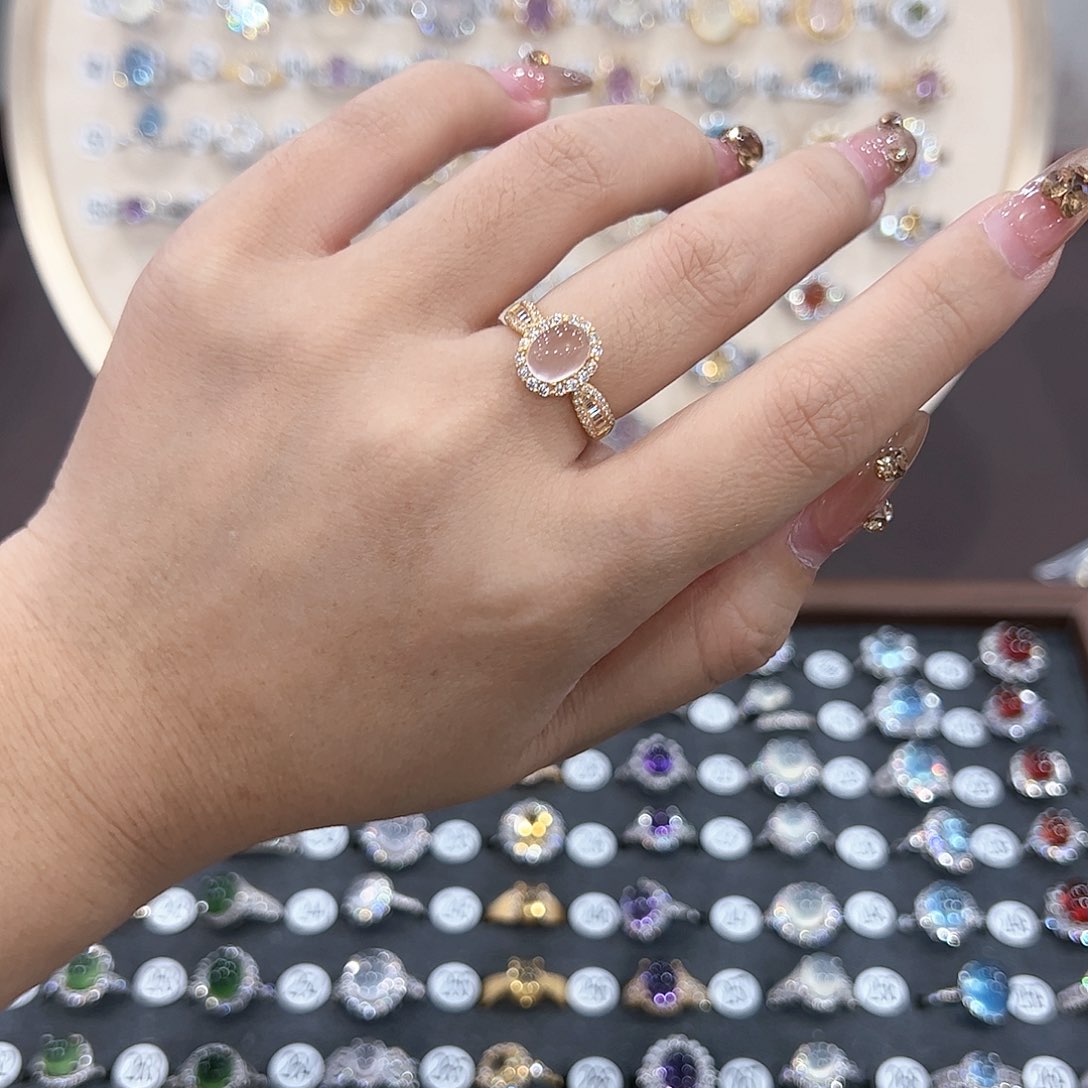 蛇纹石玉戒指银S925镶嵌锅**y