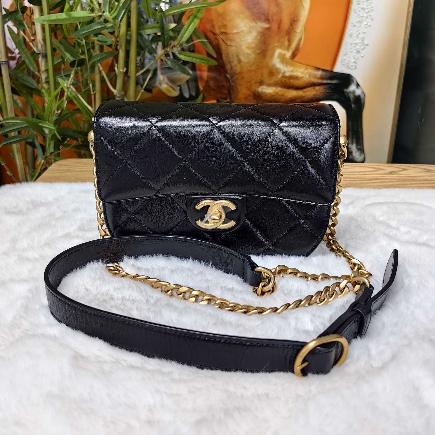 99新 Chanel/香奈儿 久泷奢品汇黑色马鞍包芯片款8529988