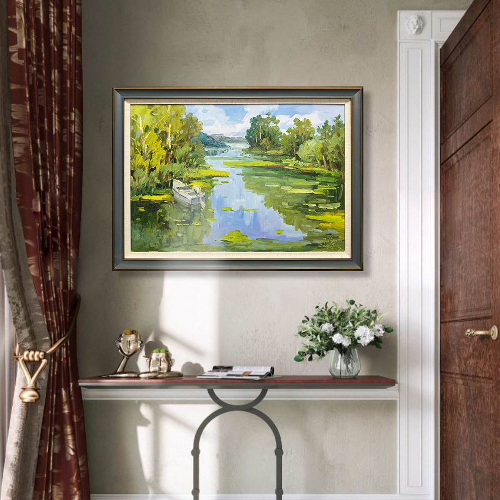 【碧水悠悠】纯手绘油画超印象现代装饰画客厅餐厅挂画走廊手工画