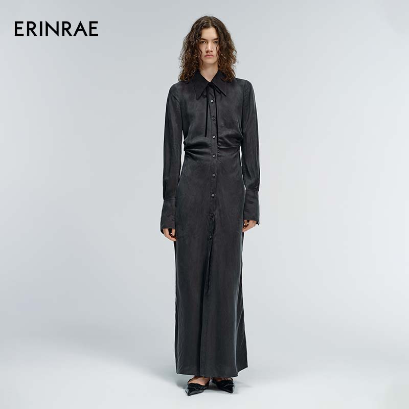 ERINRAE日本进口铜氨斜纹水连衣裙复古时髦衬衫裙