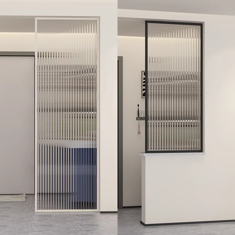 钢化艺术长虹玻璃水波纹玻璃屏风半墙卫生间隔断客厅入户玄关隔断