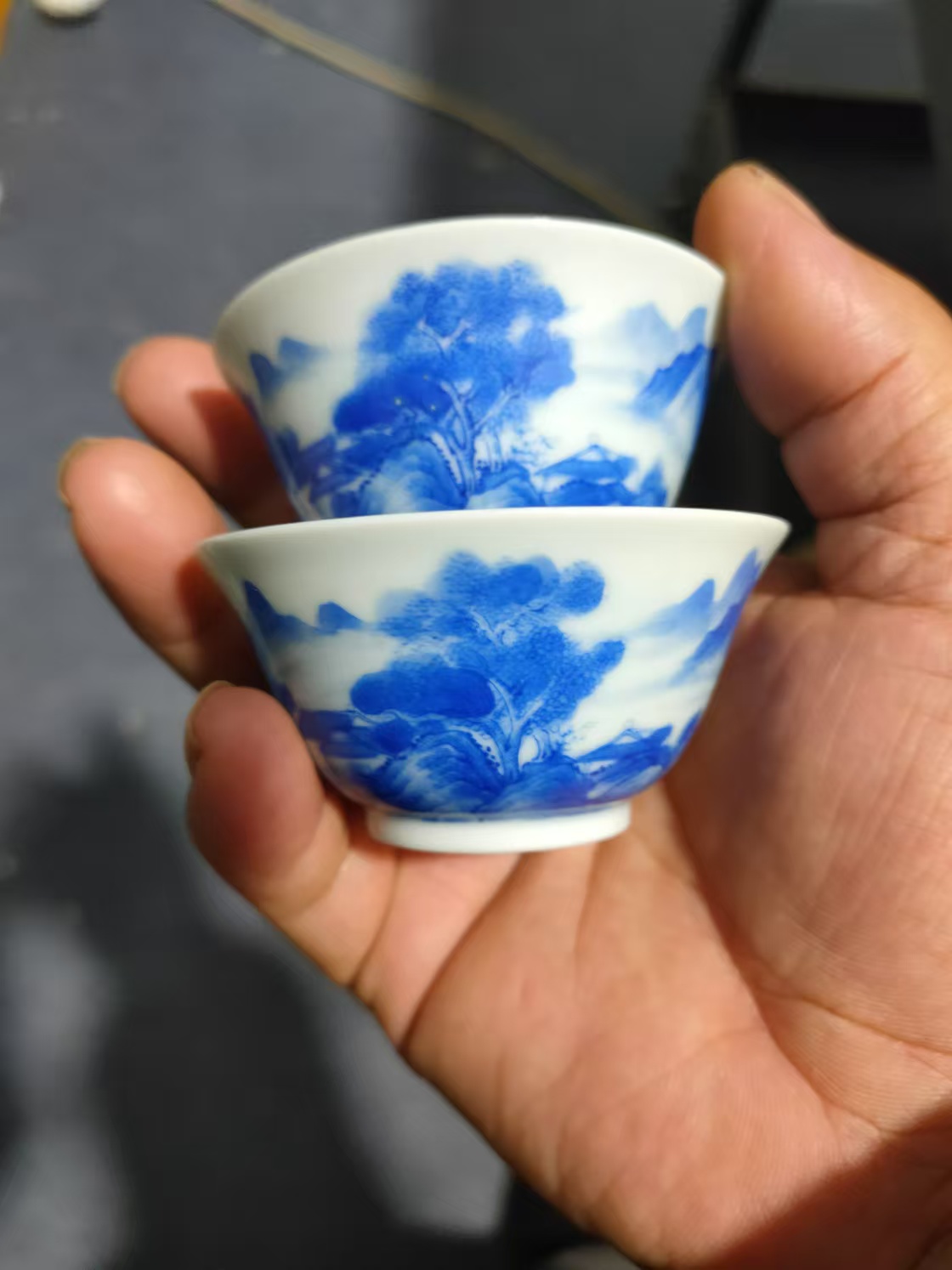青花茶杯两个全品