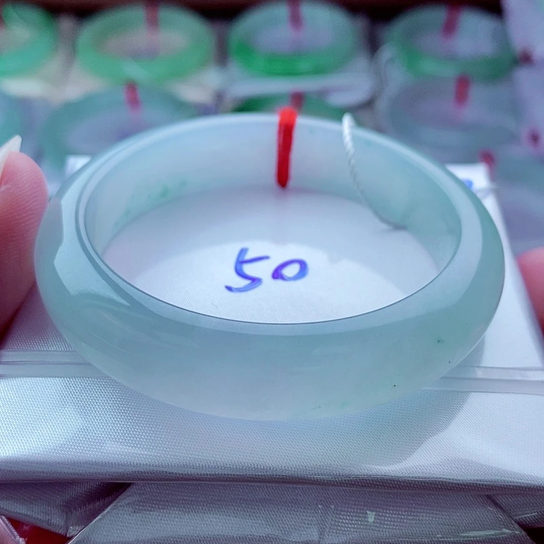 0292编50蓝冰起光起胶稀有纯净天然缅甸翡翠A货传承50.7，12.2，7.8