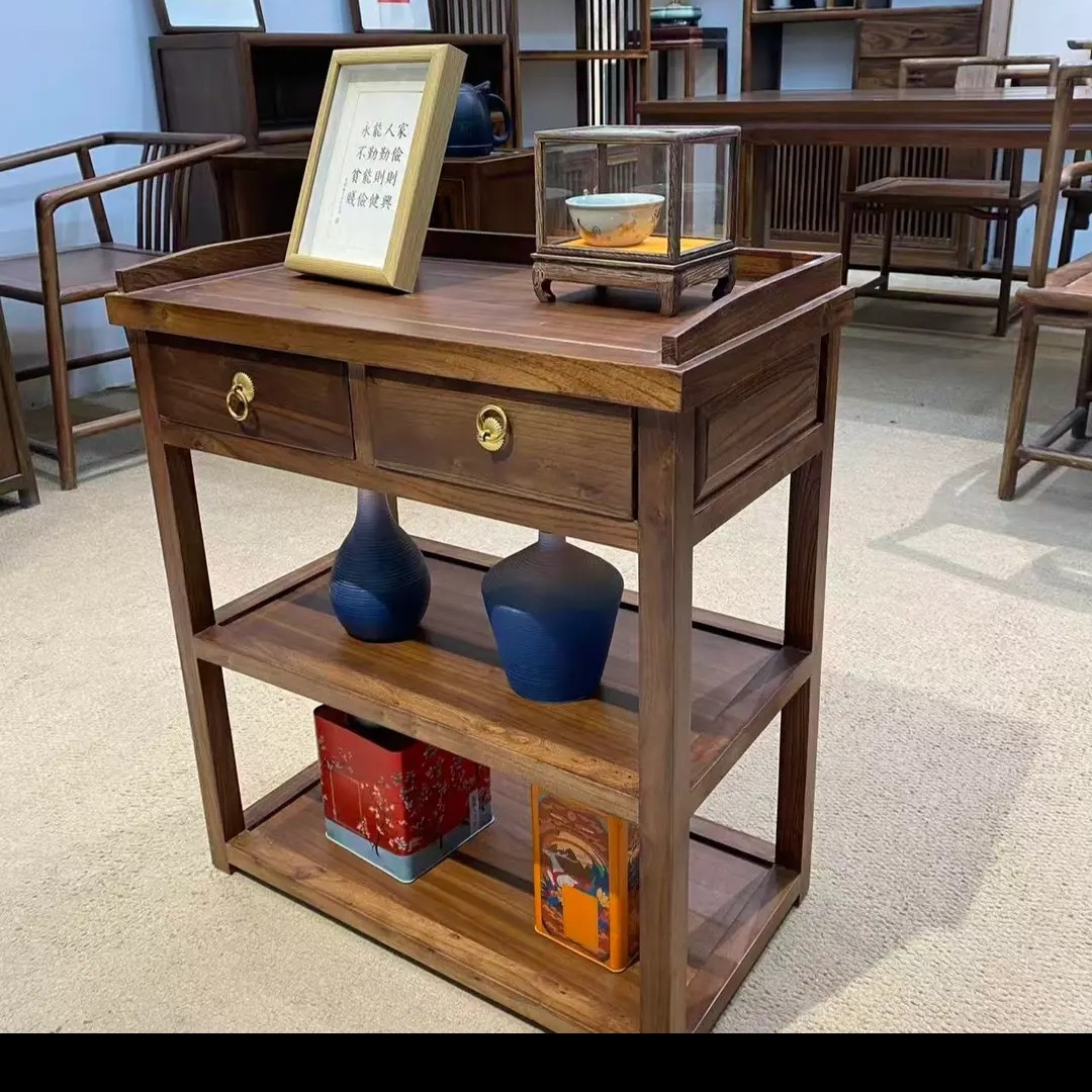 老榆木小柜子胡桃色客厅家用简约中式烧水新中式玄关可移动茶柜