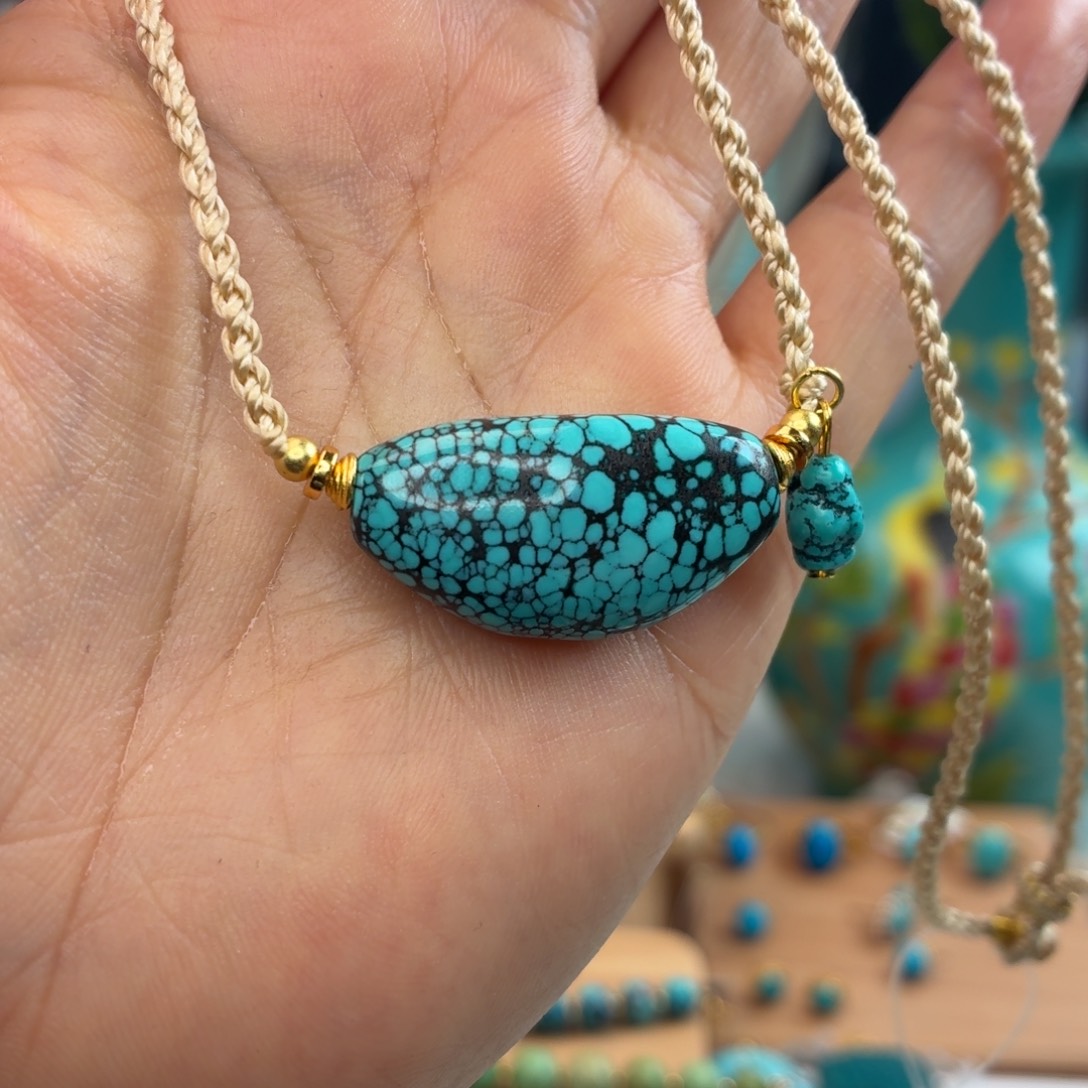 绿松石银S925镀金镶嵌颈饰