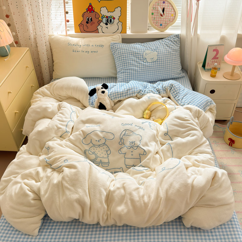 【卡通牛奶绒】2025新款高克重牛奶绒可爱系卡通毛巾绣四件套系列-