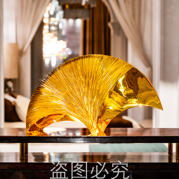 安桔美术馆【银杏叶】AJ1112107水晶琉璃玄关餐边柜开放格大摆件