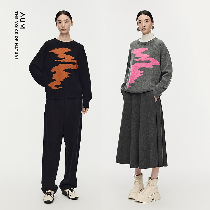 AUM/噢姆秋冬圆领都市现代艺术感保暖针织衫M1FZ4S63M/M1FZ4S64M