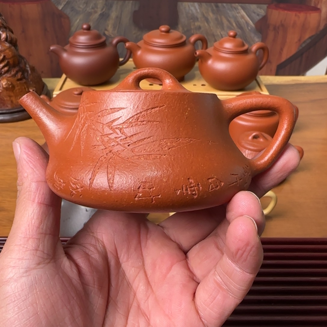 紫砂茶壶奈*.半手工柱瓢，红降坡，精工