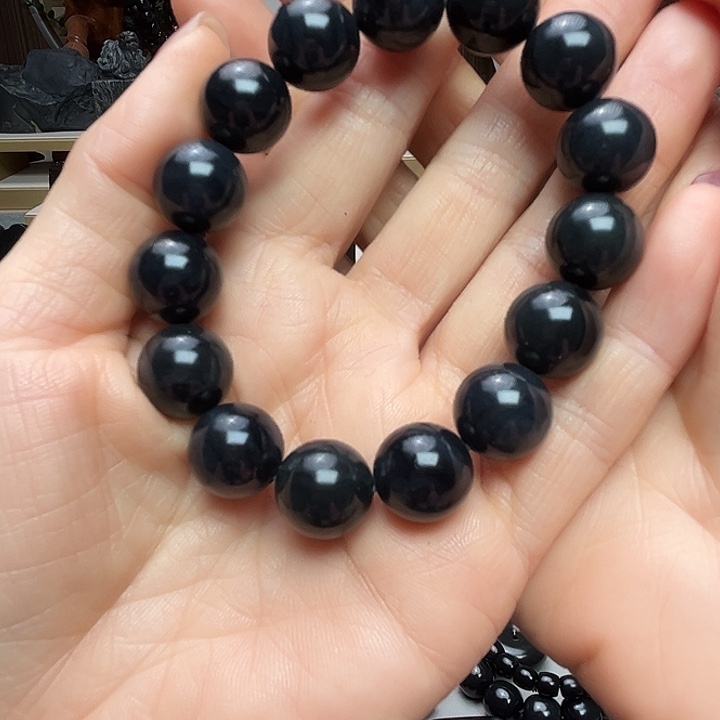 和田玉（墨玉）未镶嵌手链卡14圆珠福利款