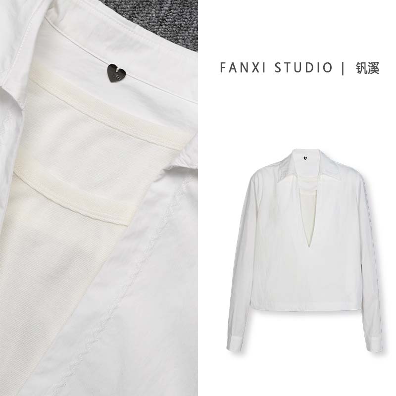 FANXI钒溪【月光】春季上新假两件气质时尚V领显瘦百搭女士衬衫