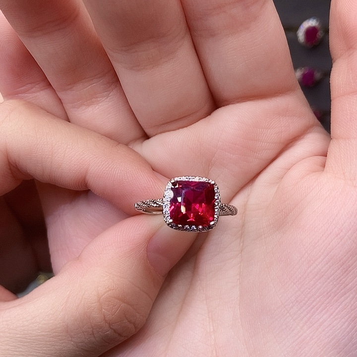 戒指银S925镶嵌红宝石