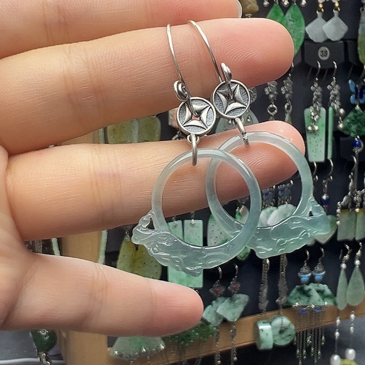 银S925镶嵌翡翠耳饰