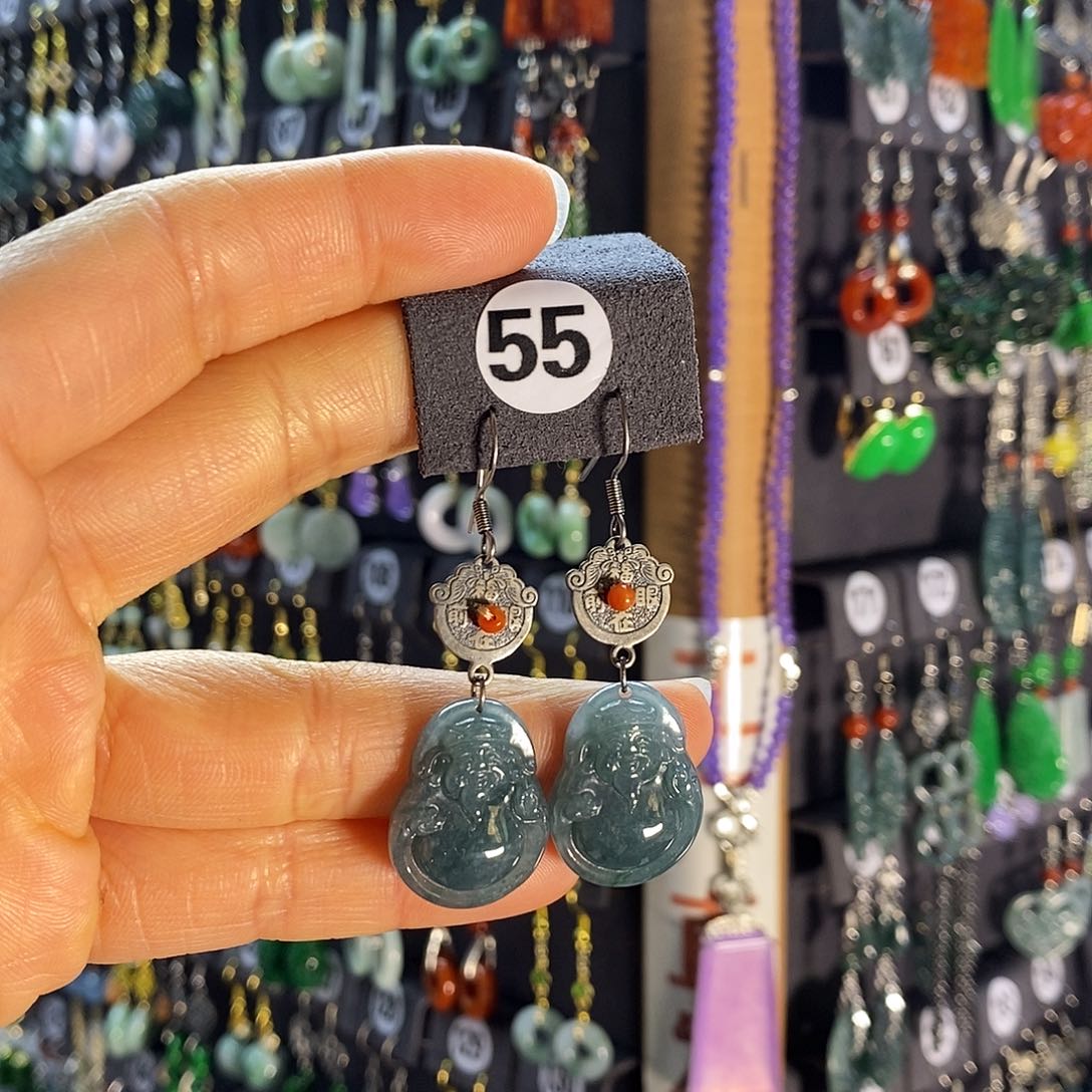 银S925镶嵌翡翠耳饰55