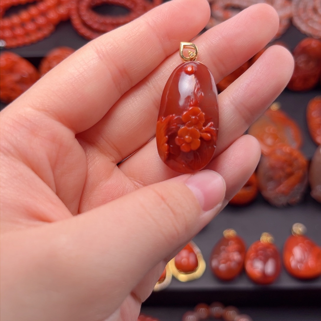 南红玛瑙南红18K金镶嵌