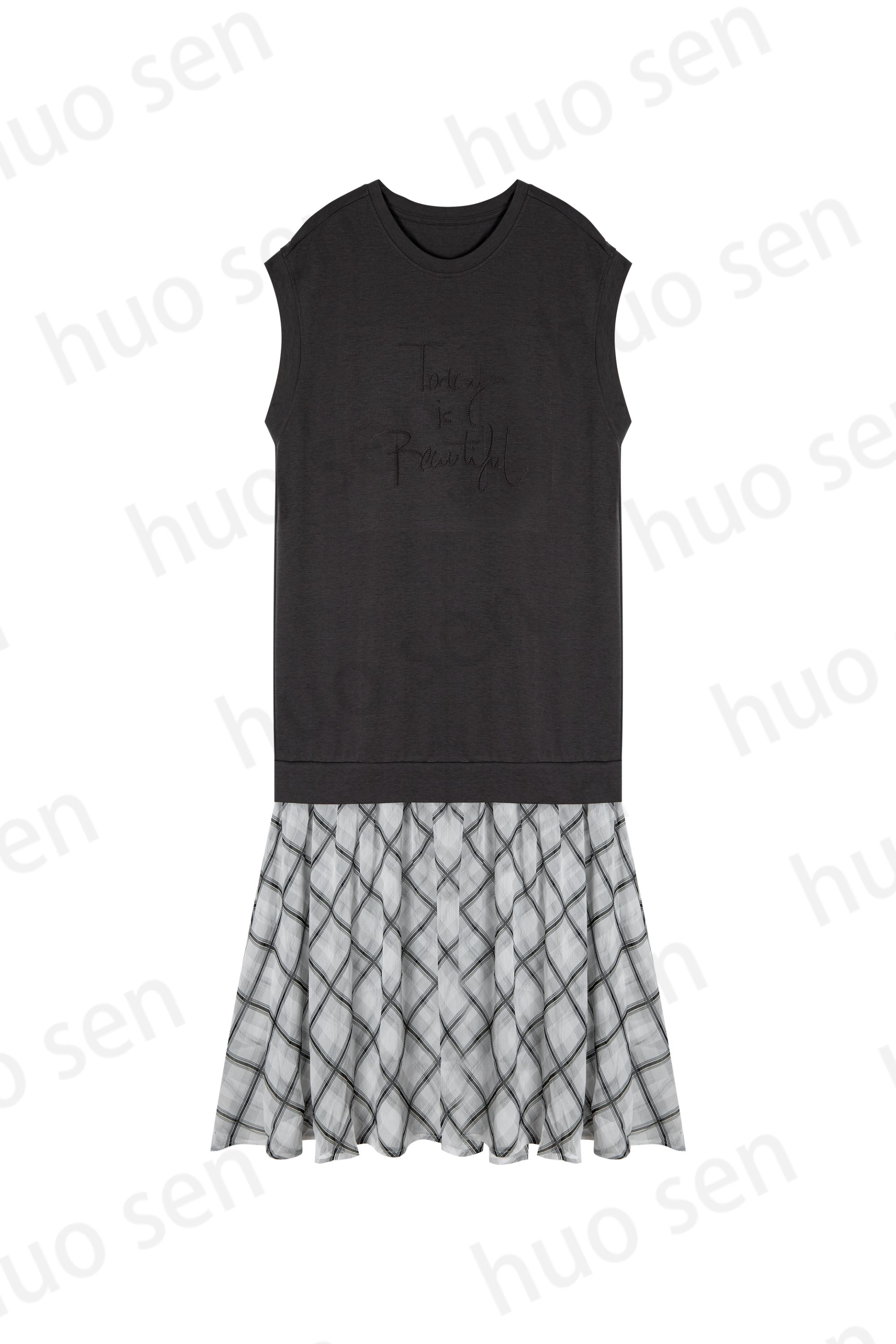 【墨影格韵】夏季时尚气质休闲无袖连衣裙