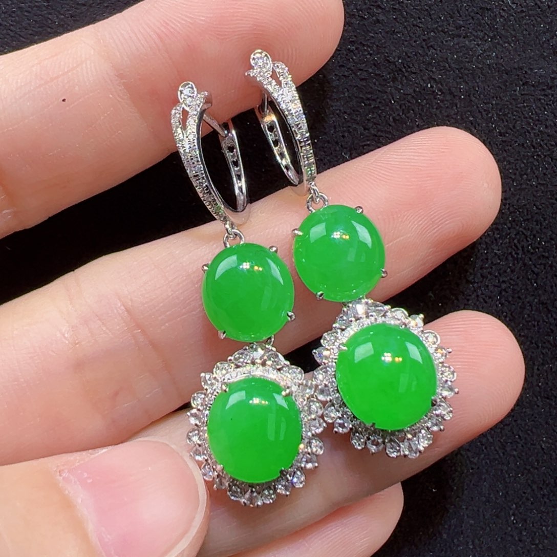 翡翠18K金镶嵌耳饰耳坠