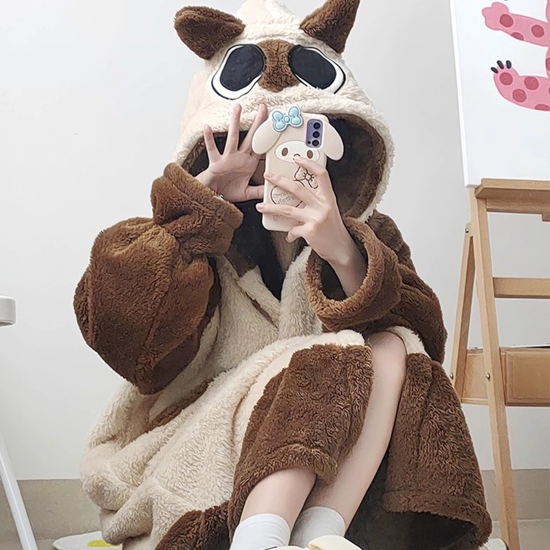 暹罗猫小豆泥睡衣女秋冬季可爱卡通珊瑚绒睡衣女款爆款2025新款