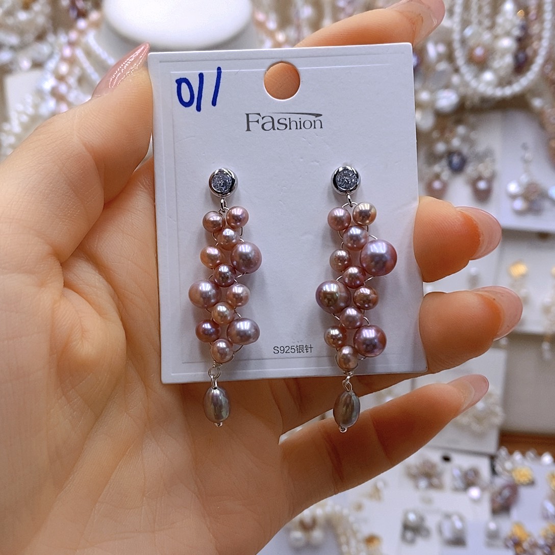 海***边银S925镶嵌耳饰淡水珍珠
