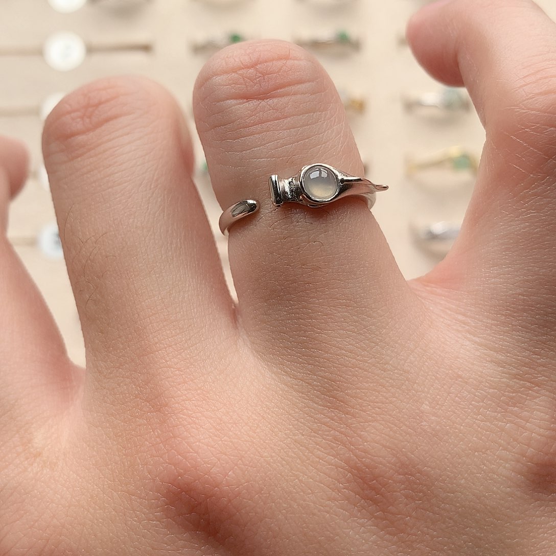 翡翠戒指银S925镶嵌0204