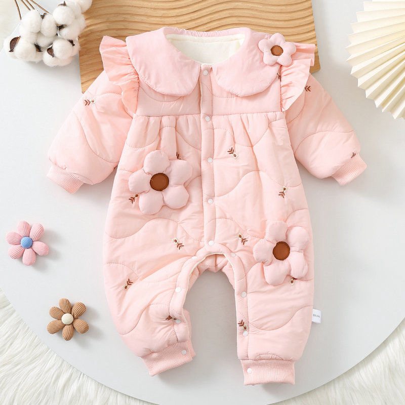 婴幼儿棉衣秋冬女宝宝连体衣公主夹棉加绒哈衣棉服满月冬季外出服