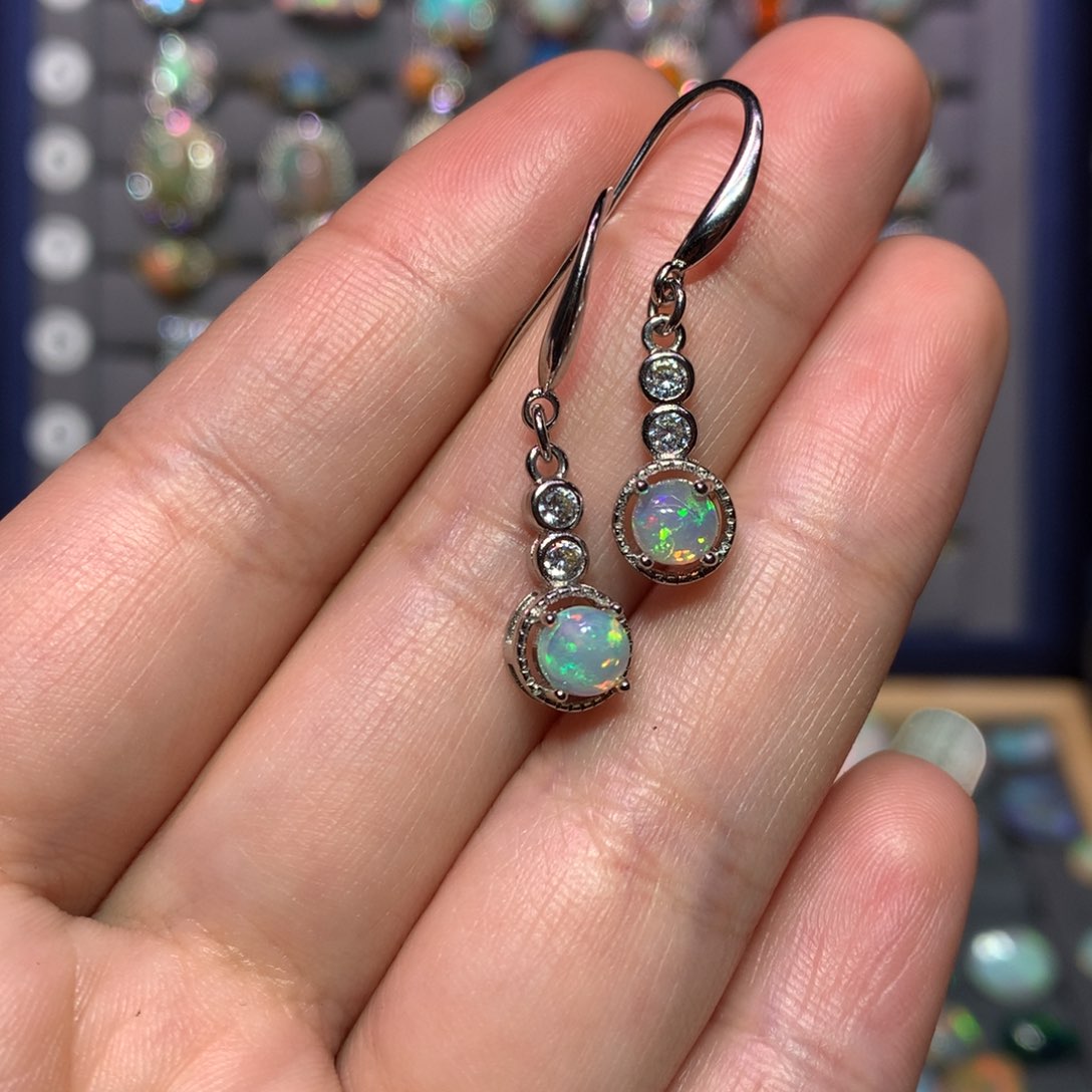 欧泊耳钉款式银S925镶嵌