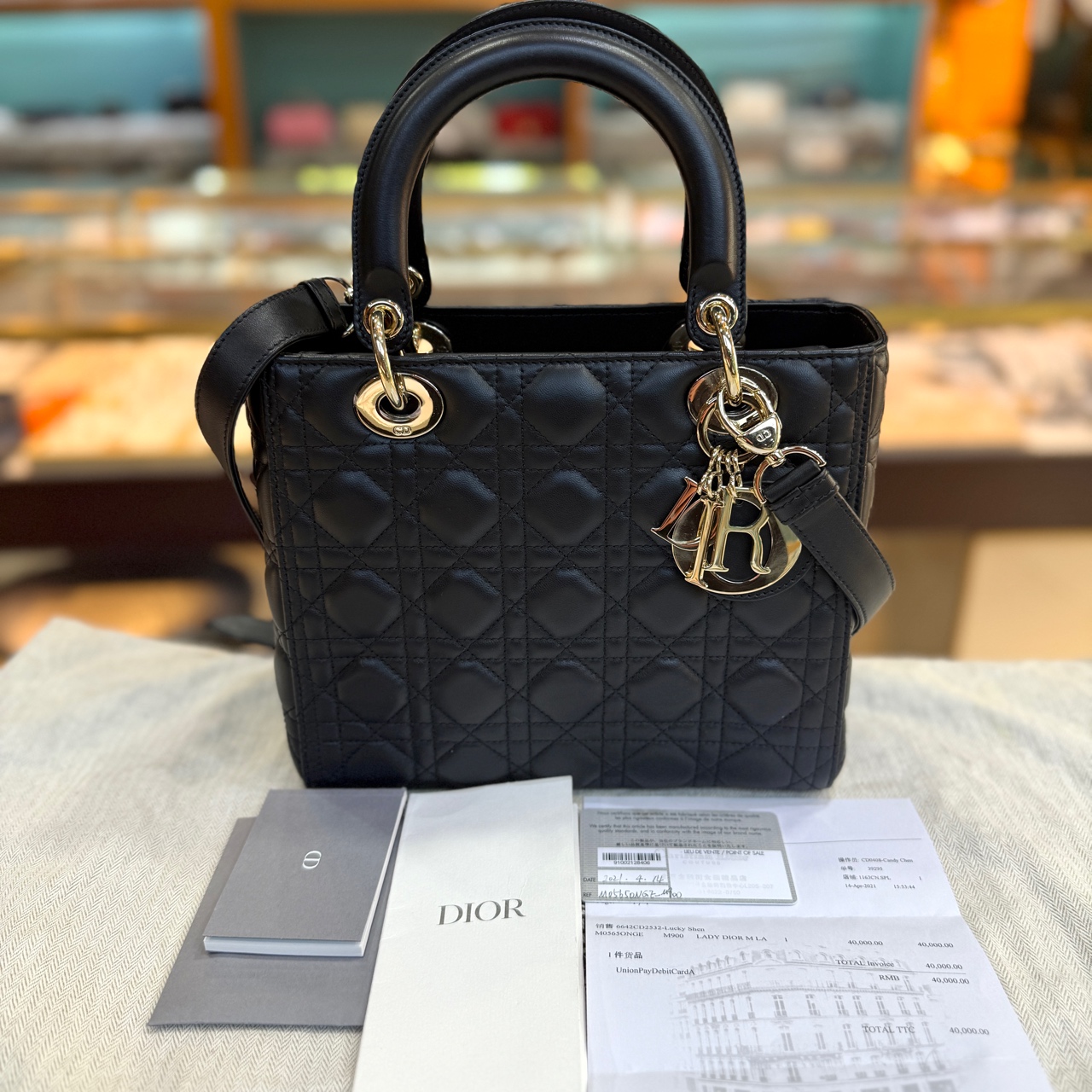 95新 DIOR/迪奥  黑色五格戴妃 21年小票保卡 C1750