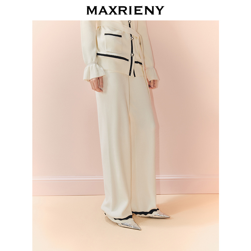 【CiCi专属】MAXRIENY撞色边直身针织长裤垂感高腰直筒裤女