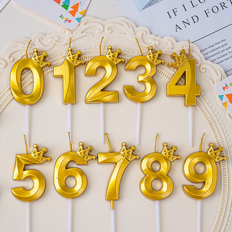 ins风创意金色皇冠数字蜡烛宝宝周岁生日派对蛋糕装饰拍照道具