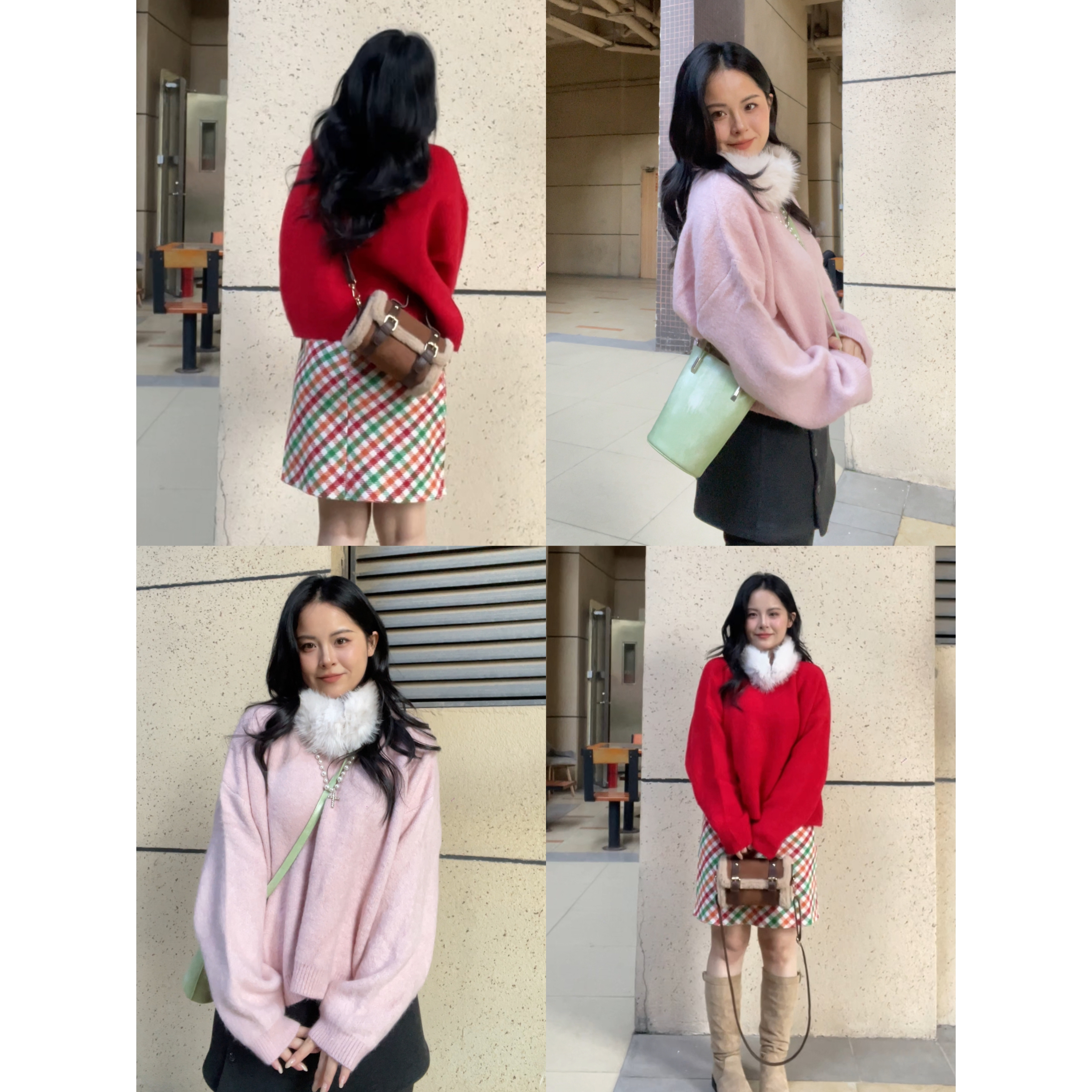 小个子氛围感保暖垂感显瘦短款圆领套头纯色兔毛毛衣（配毛领）