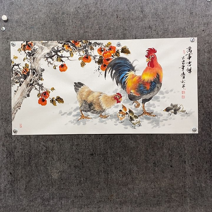 国画手绘国画五鸡图