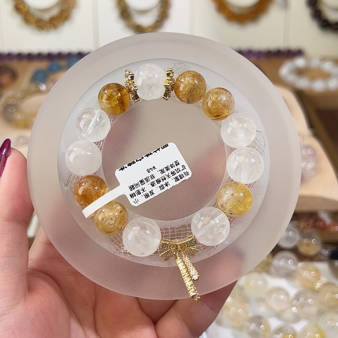 手链合金水晶黄塔+白幽灵卡13