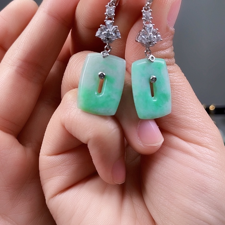 翡翠耳饰银S925镶嵌饰品