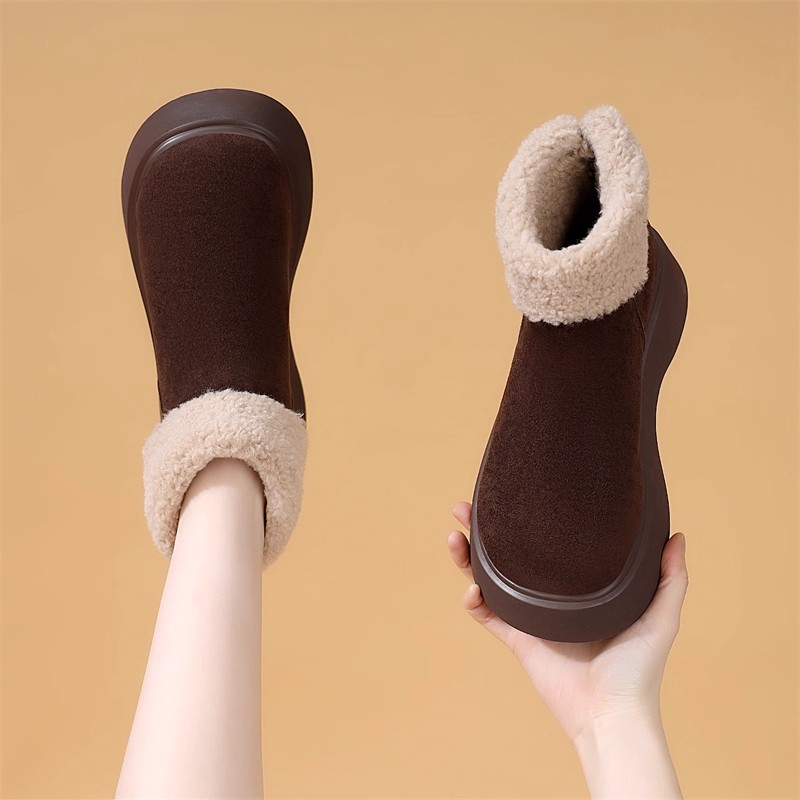 勃肯厚底雪地靴女2025新款小个子增高百搭加绒复古短靴冬季大棉鞋