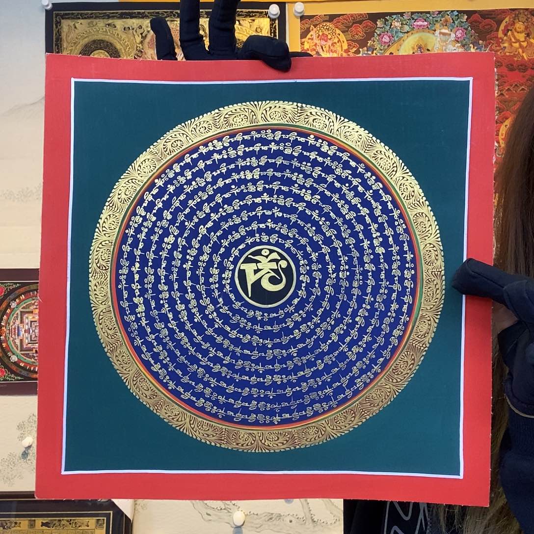 卷轴画纯手绘唐卡六字真言30厘米左右