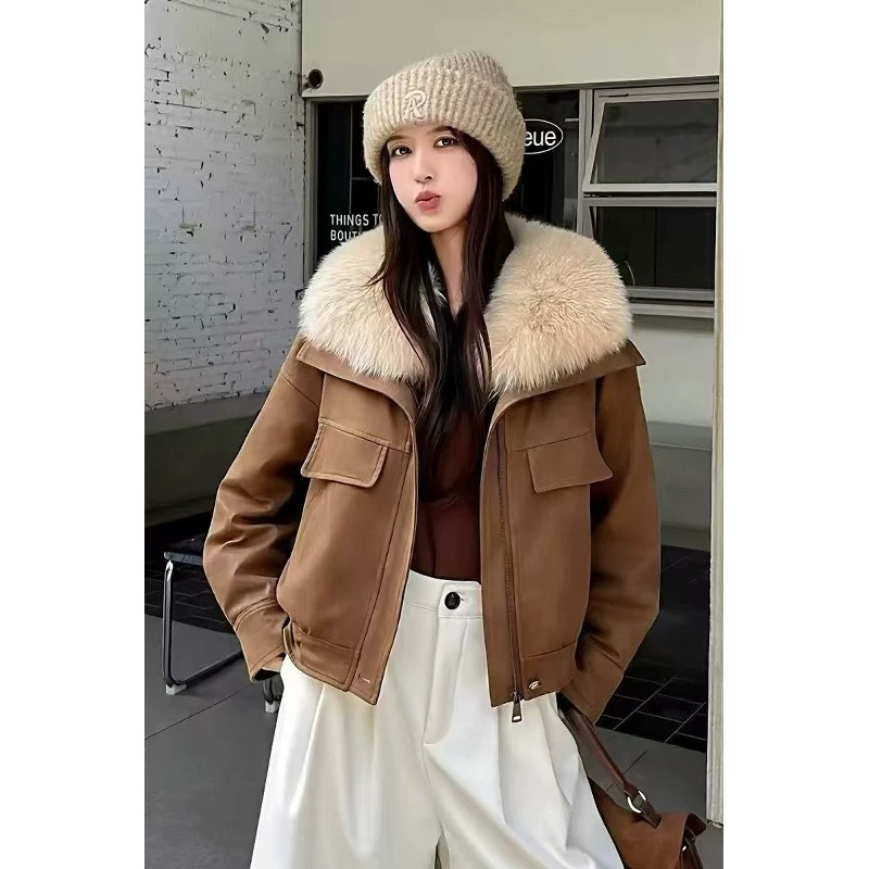 （对标800）环保毛毛领石墨烯云绒棉服外套女短款翻领拉链厚款冬季