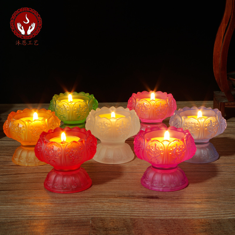 七彩琉璃烛台灯座八宝酥油蜡烛台