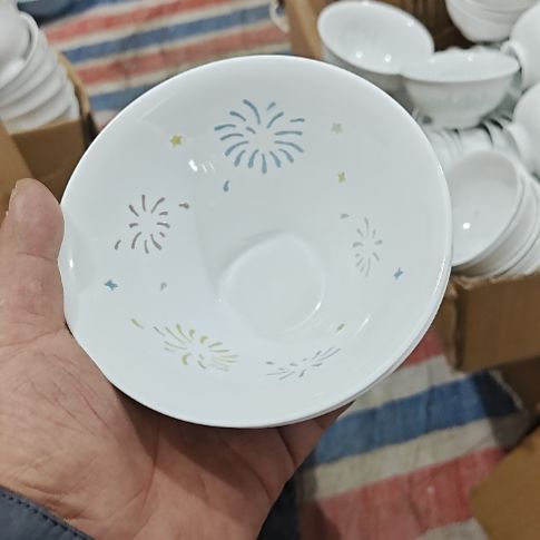瓷玲珑七彩烟花4.5寸吃饭碗2个微瑕疵
