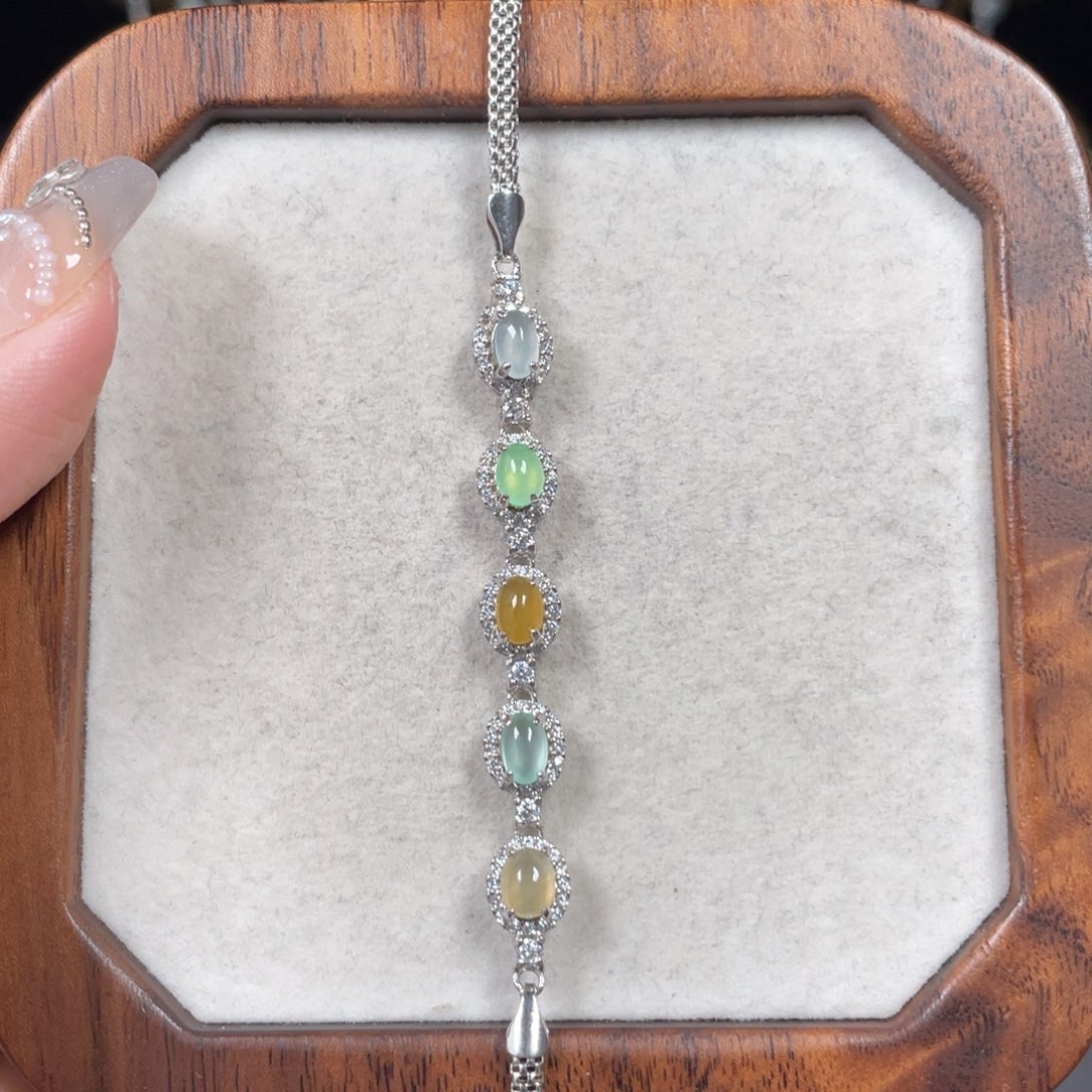 翡翠手链银S925镶嵌55880