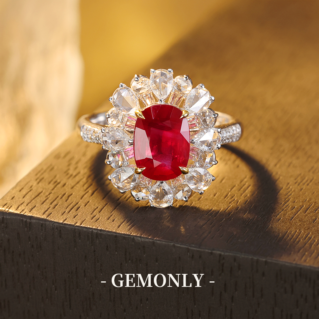 GEMONLY｜18K金天然红宝石戒指2.02ct无烧鸽血红大台面反火彩