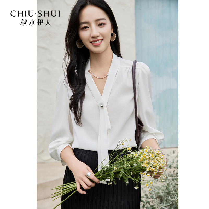 【籽言专属】秋水伊人简约上衣商场同款V领上衣14205BC055303