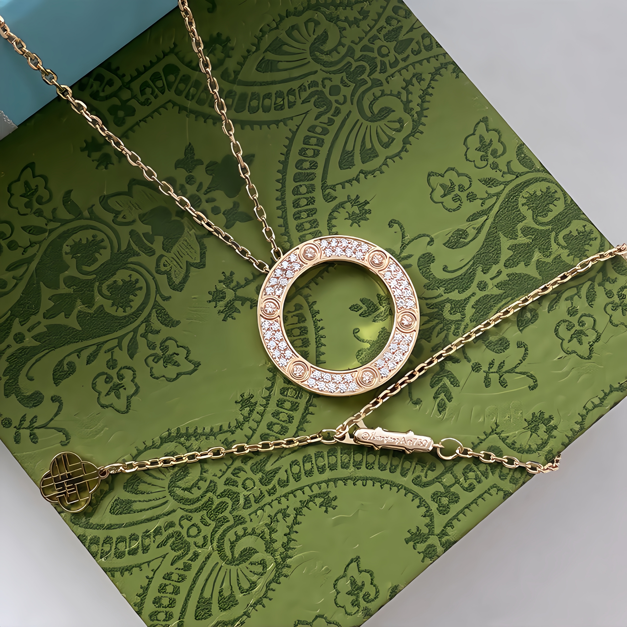 钛钢项链 【高版本】轻奢镶嵌满钻玫瑰金色圆饼镀18K双面项链