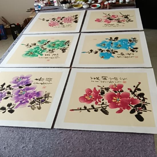 带灯款写意画六张作品一套