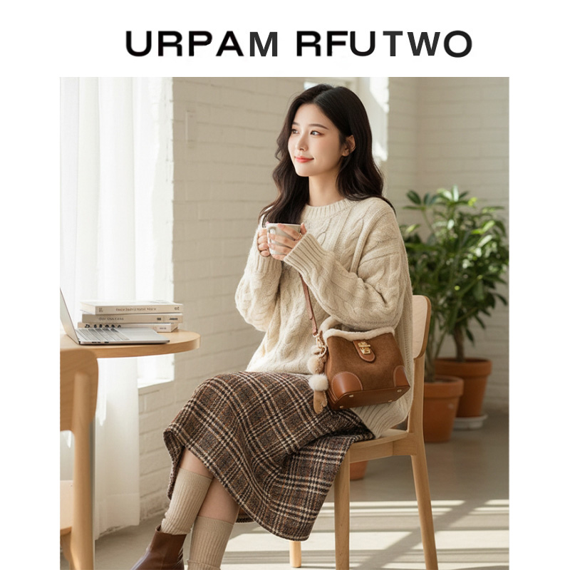 麂皮绒毛绒手拎包包女式2026新款冬复古休闲时尚单肩包斜挎水桶包