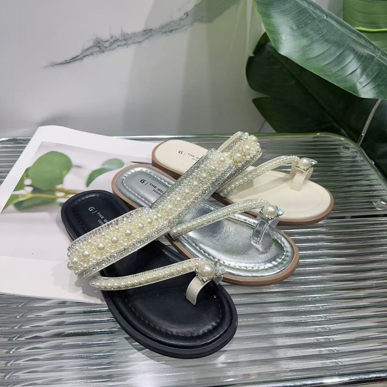 夏休闲款法式拖鞋女新款配裙子仙女风拖鞋988（水钻珠珠拖鞋）