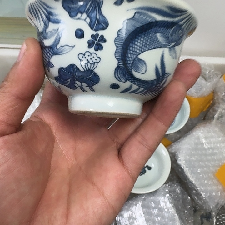 瓷片青花鱼藻纹大压手