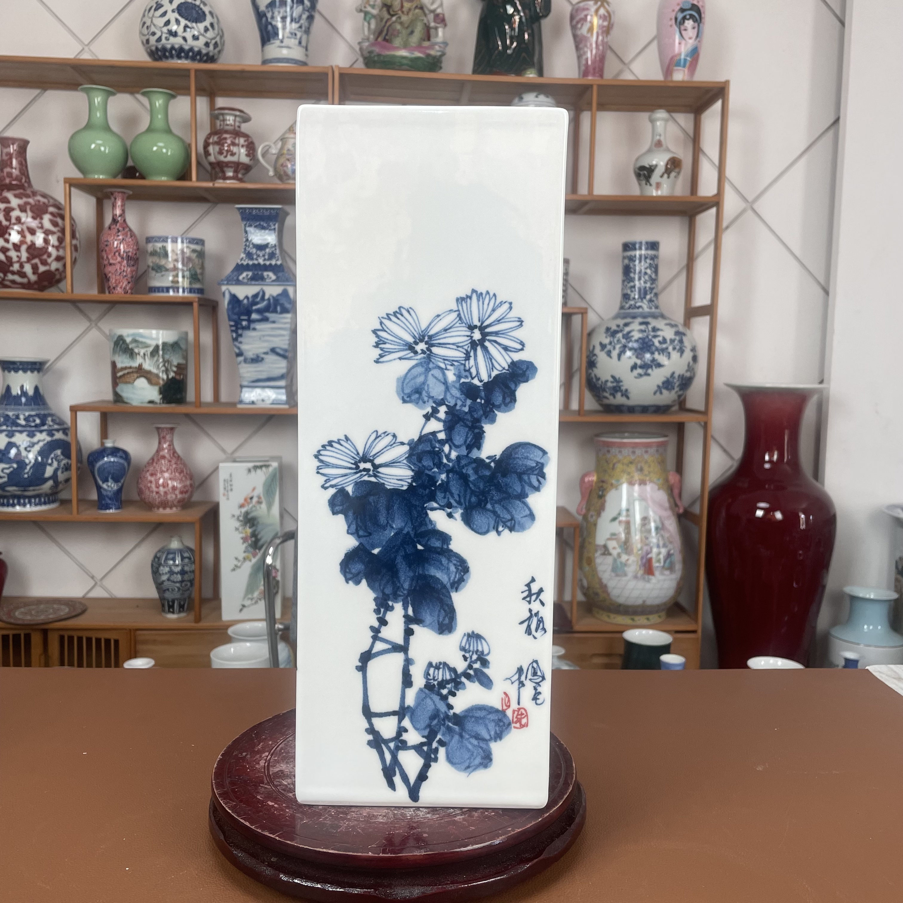 A-312景德镇陶瓷手工手绘釉下青花方器